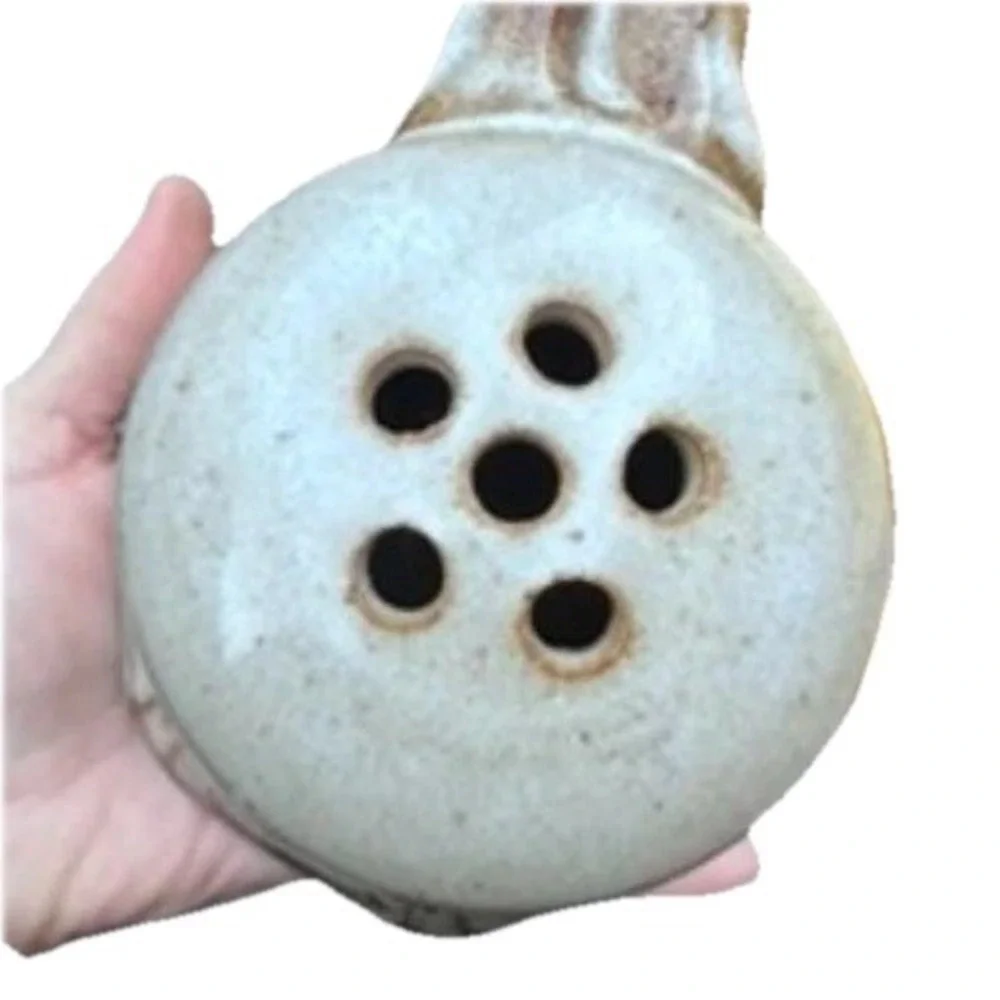 Large‎ Hand-Painted Stoneware Cheese, Pepper, Dried Herb Shaker Rustic w/ Handle